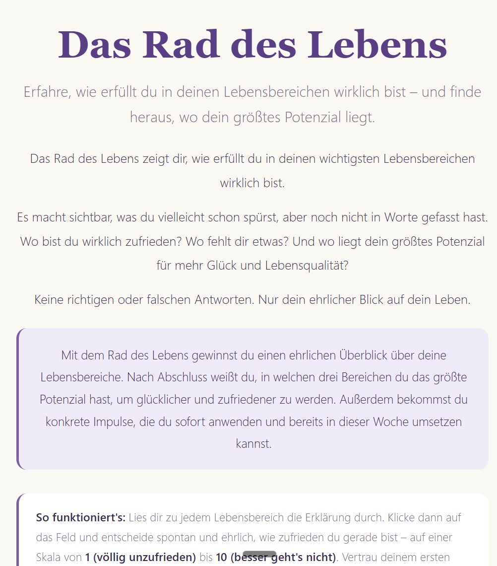 Rad des Lebens als interaktive Web App